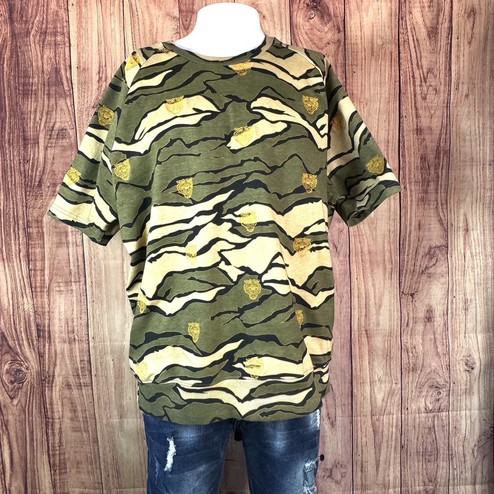 Sean John Camo Lion Embroidered Short Sleeve Sweatshirt /Tee Shirt Mens Sz‎ 2XL